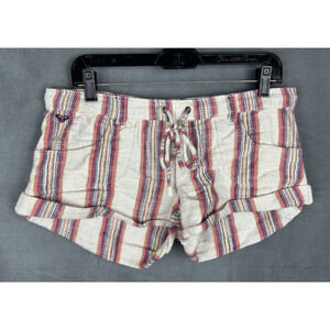 Roxy Micro Mini Low Rise Drawstring Shorts Size M Multicolor Striped Retro Beach